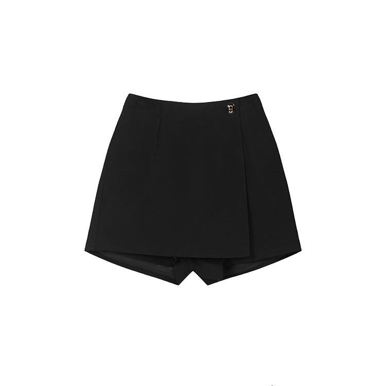 黑色高腰短褲裙-24160