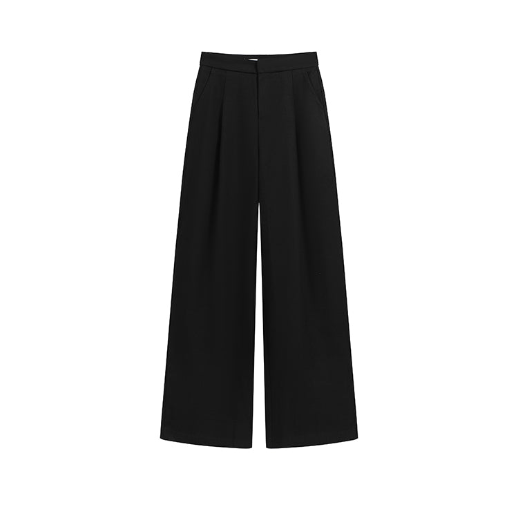 咖色高腰寬鬆落地西裝褲-25649