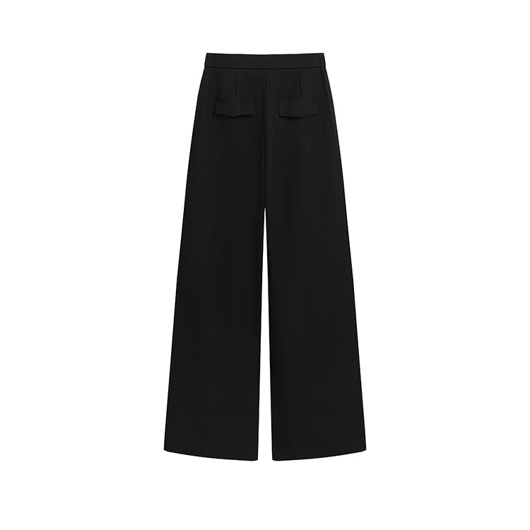 咖色高腰寬鬆落地西裝褲-25649