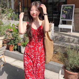紅色碎花海邊度假沙灘長洋-25300