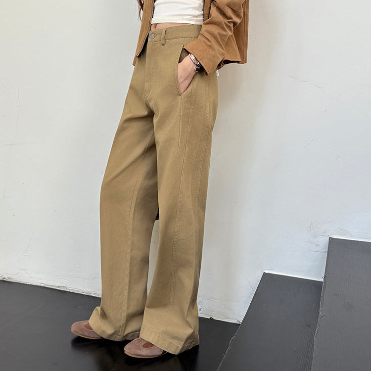 西部牛仔卡其直筒寬鬆工裝牛仔褲-25655