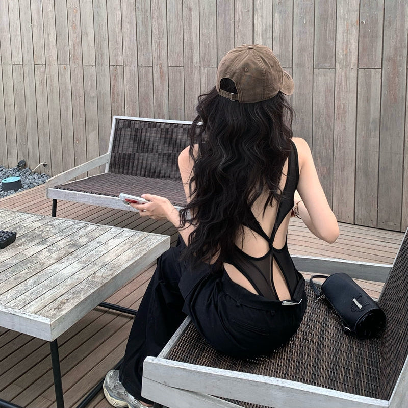 性感天后U領修身美背bratop連體衣-25465