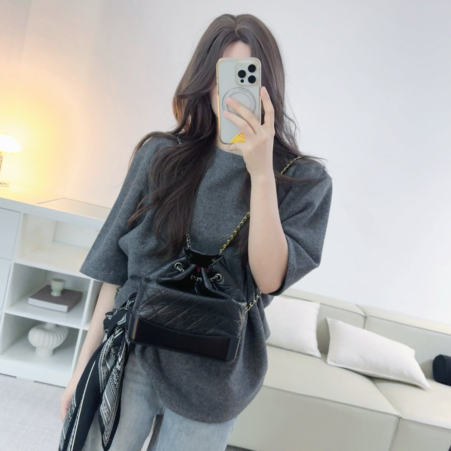 自留款深灰大廓形加厚中長版上衣-25671