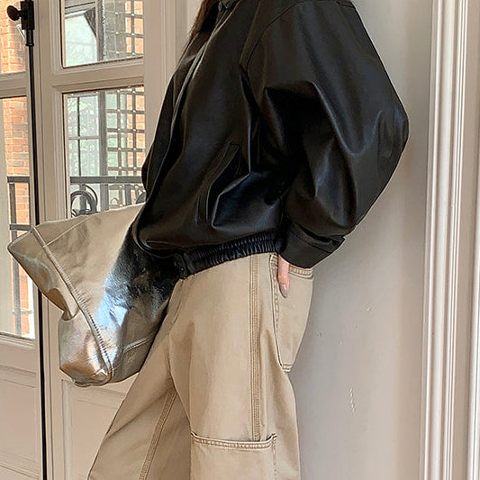 一世風流黑色重工皮衣夾克-25635