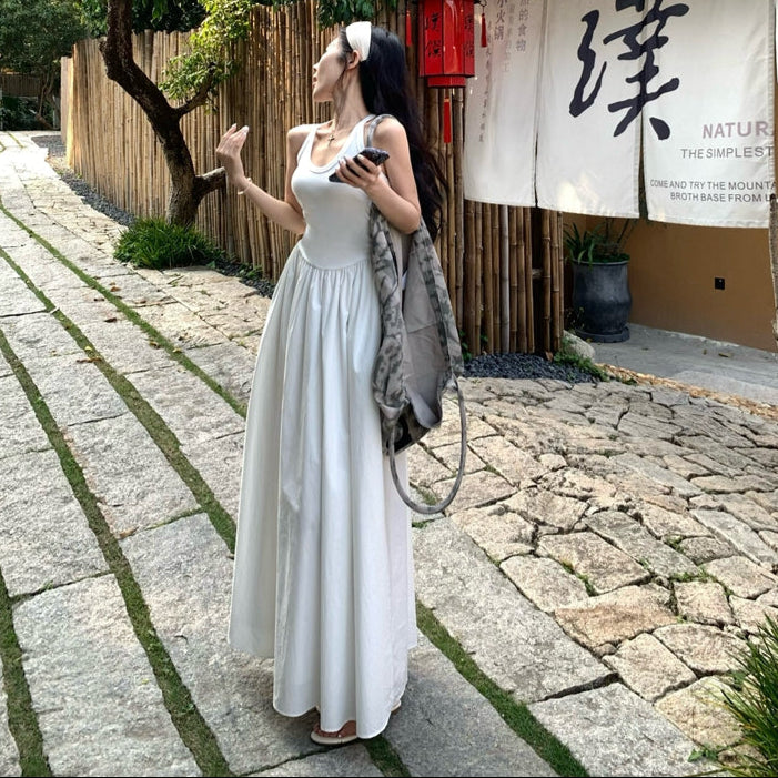 白晝之夜背心拼接大擺長洋-25475