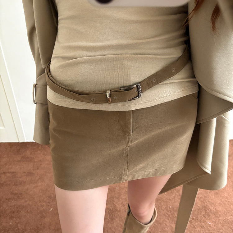卡綠中低腰包臀裙-25681