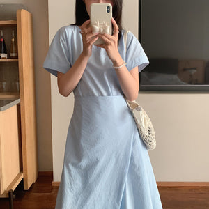 清新小V領綁帶式收腰長洋-25341