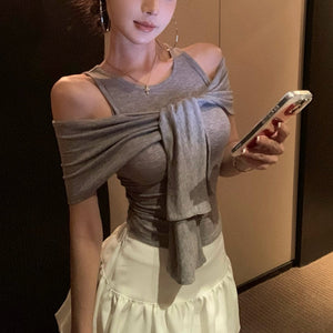 貴氣休閒綁帶裹肩背心上衣-25467