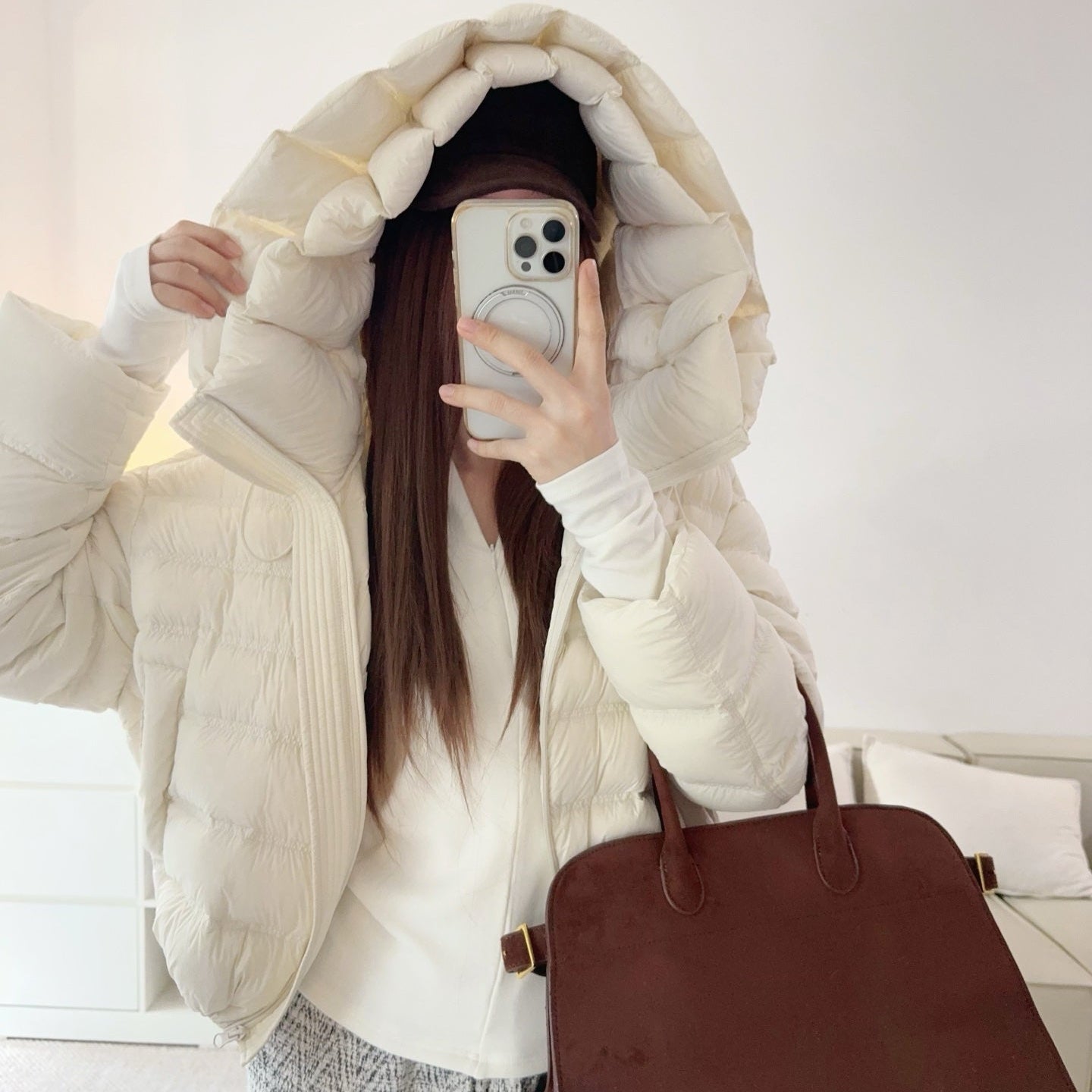 甜美可愛顯瘦花苞連帽羽絨外套-25675