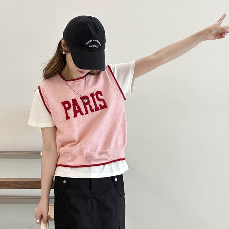 PARIS美式字母毛衣背心-23393