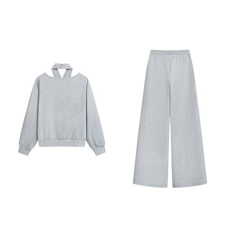 潮模掛脖衛衣抽繩衛褲兩件套-25637