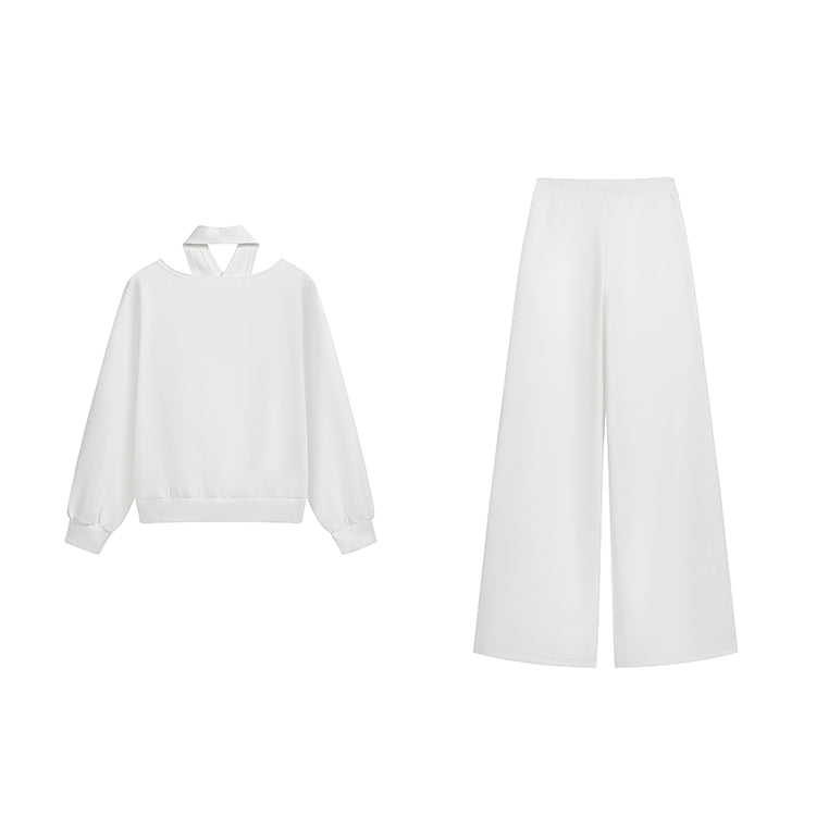 潮模掛脖衛衣抽繩衛褲兩件套-25637