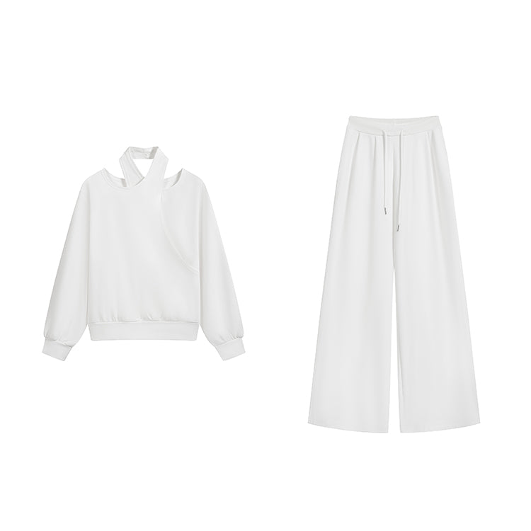 潮模掛脖衛衣抽繩衛褲兩件套-25637