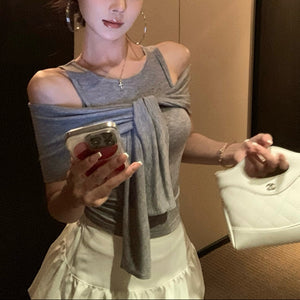 貴氣休閒綁帶裹肩背心上衣-25467