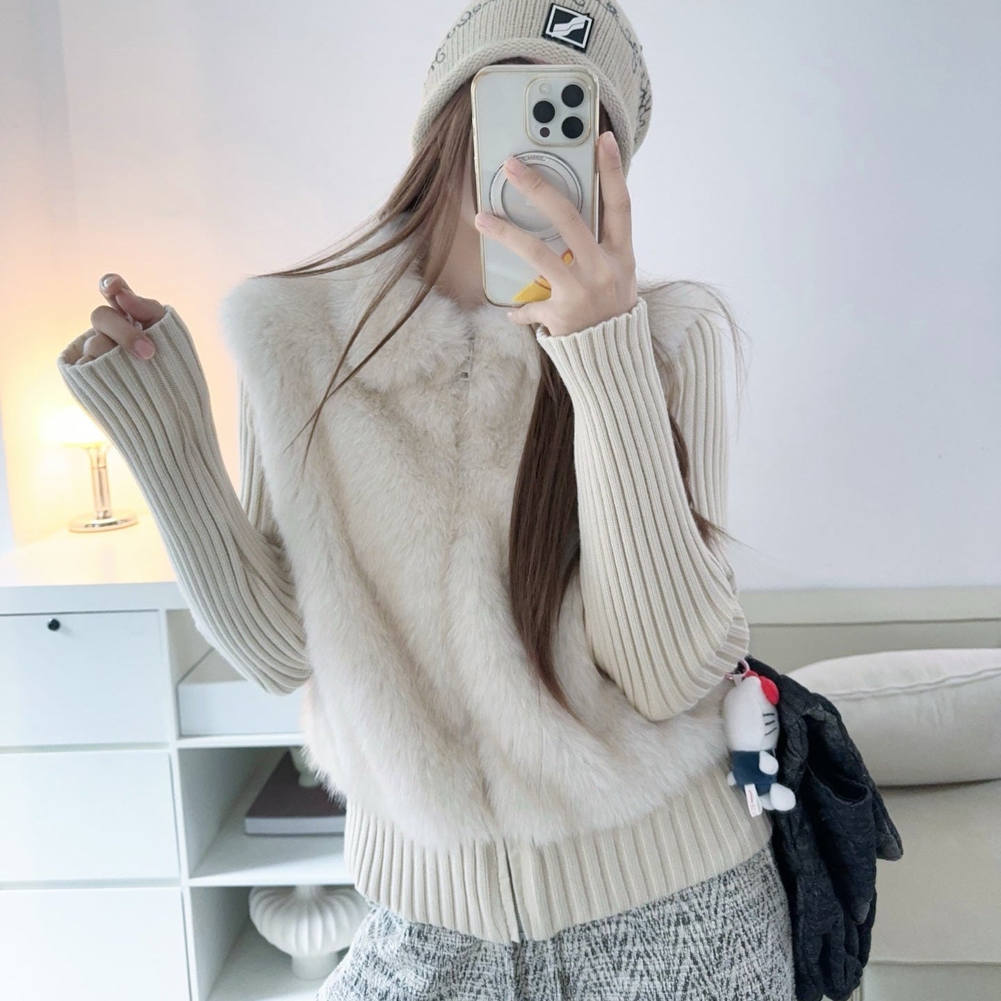 保暖禦寒顯瘦毛毛拼接針織外套-25678