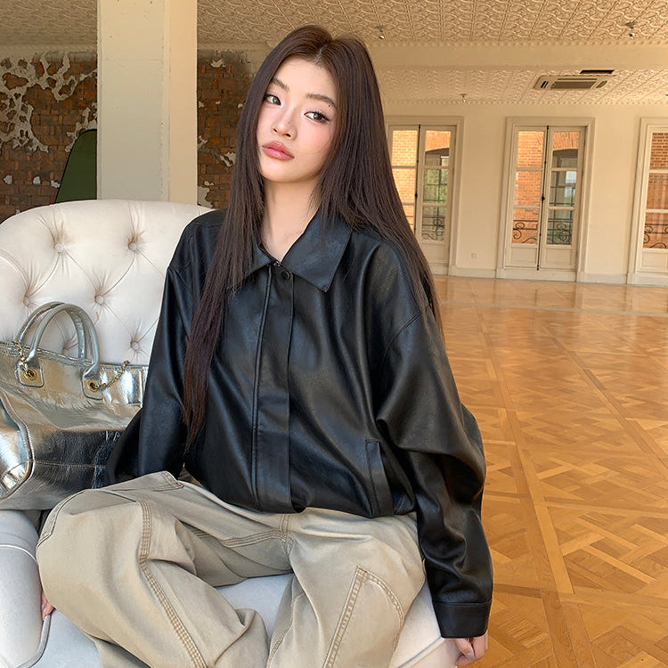 一世風流黑色重工皮衣夾克-25635