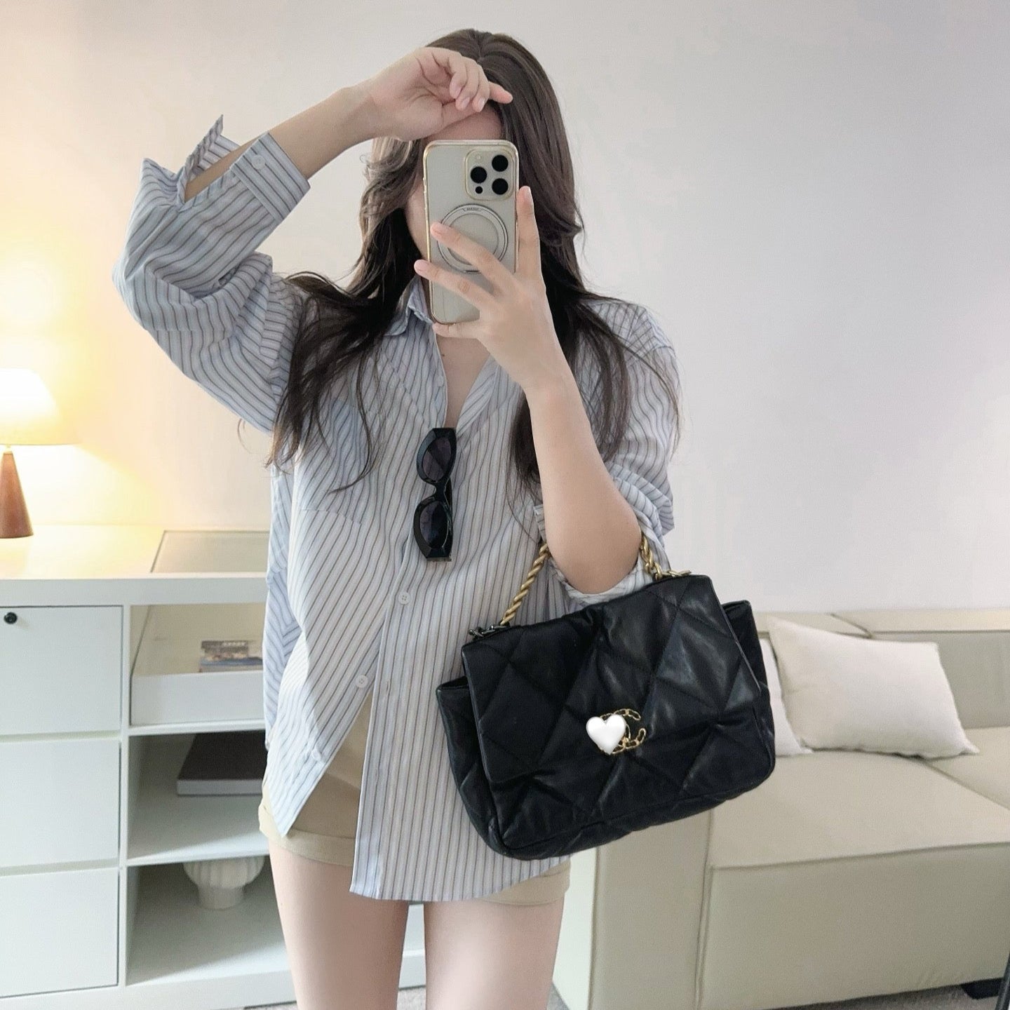 蝴蝶結露背寬鬆襯衫-25616
