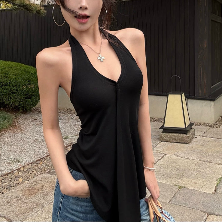 V領掛脖垂墜背心-25458