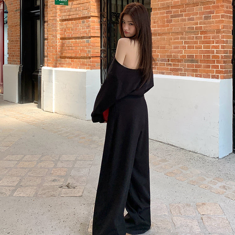 潮模掛脖衛衣抽繩衛褲兩件套-25637