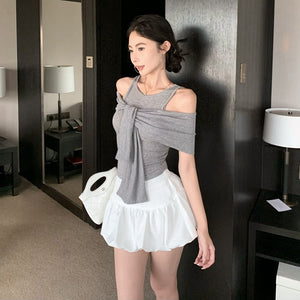 貴氣休閒綁帶裹肩背心上衣-25467