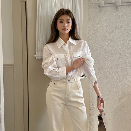 天絲口袋薄襯衫-25648