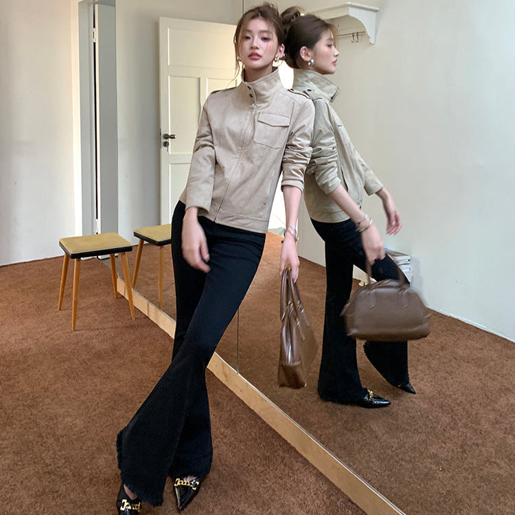 長腿小姐高腰黑色微喇牛仔褲-25650