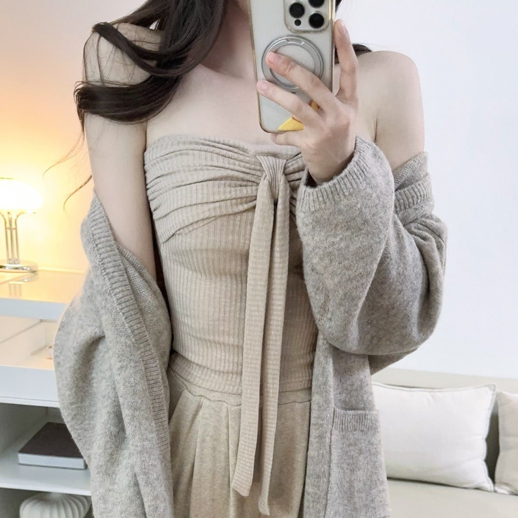 卡杏裹胸針織平口上衣-25666