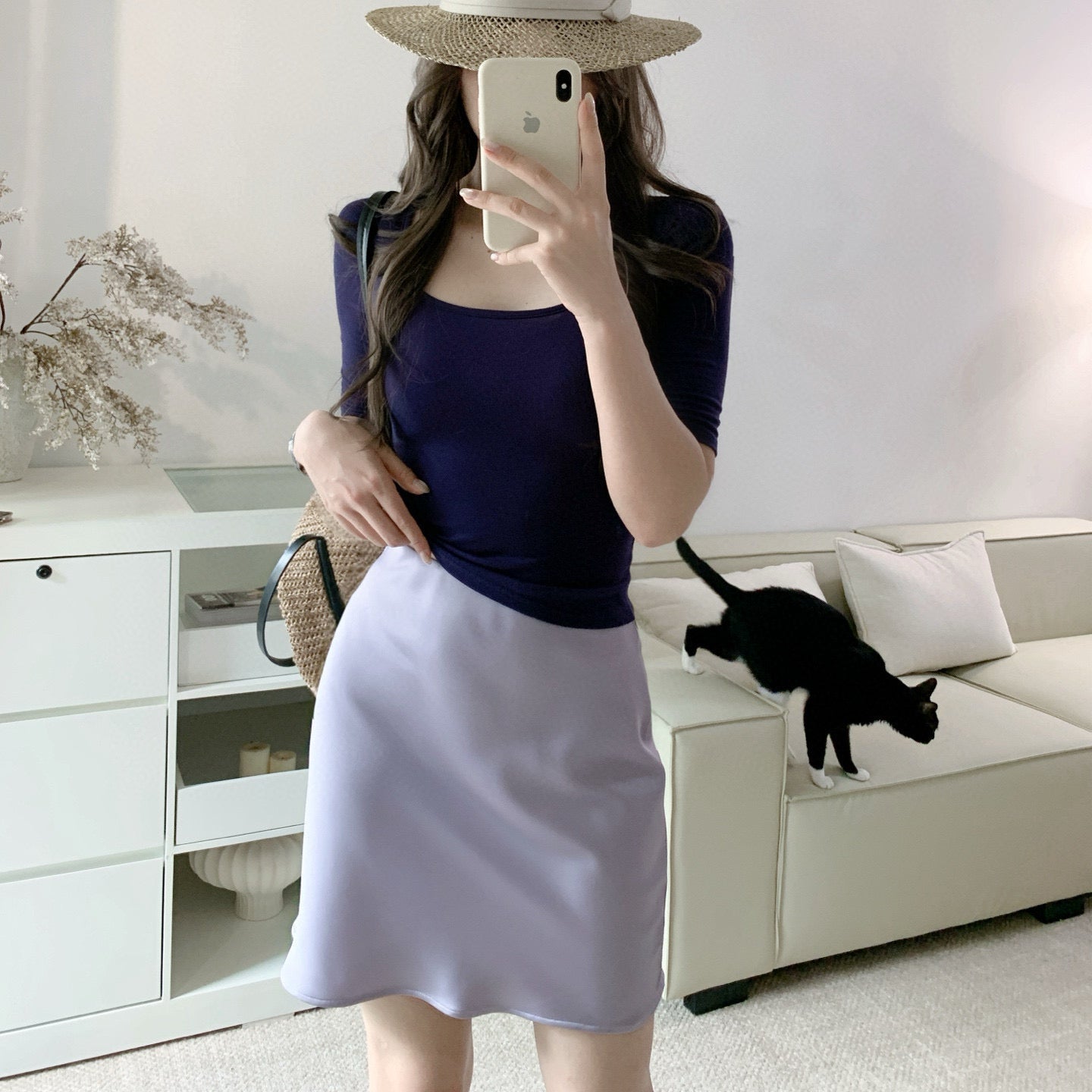 摩登女孩緞面鬆緊腰短裙-25589