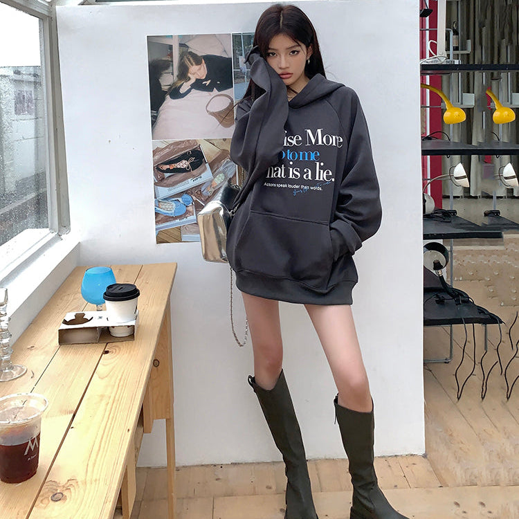 Promise Me深灰加絨連帽衛衣-25633