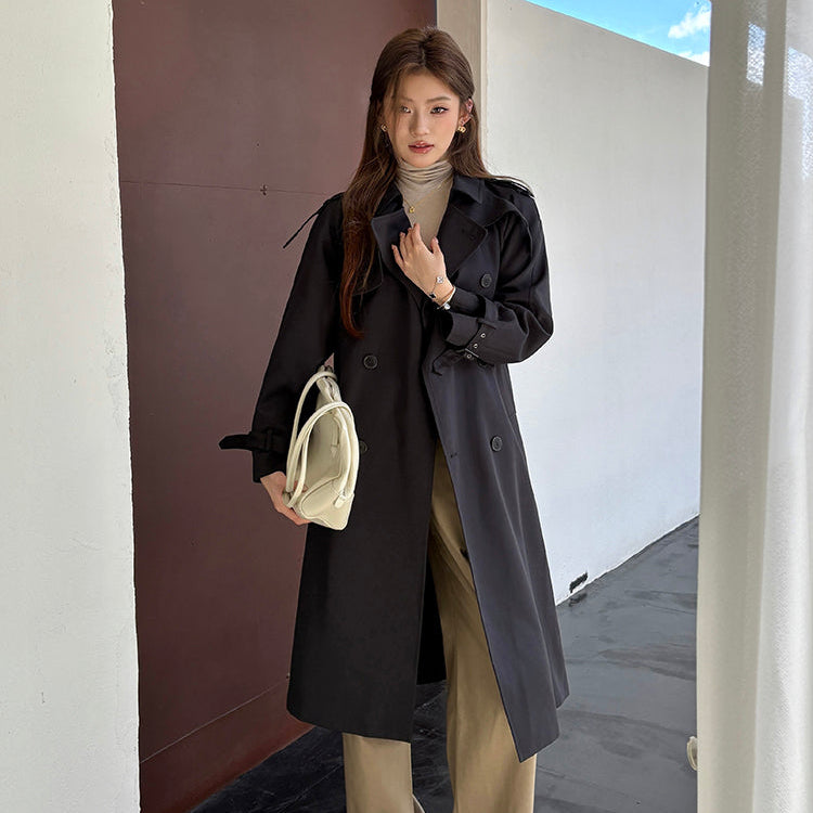 黑色經典重工中長風衣-25653