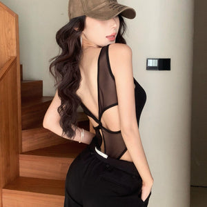 性感天后U領修身美背bratop連體衣-25465
