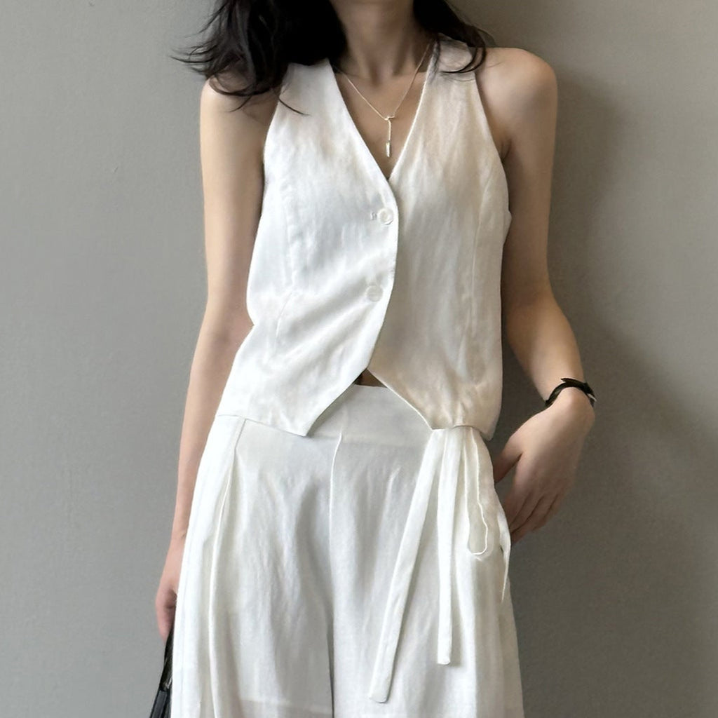 俐落率性亞麻背心-25365