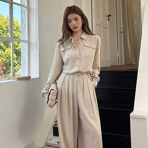 氣質亞麻口袋襯衫-25659