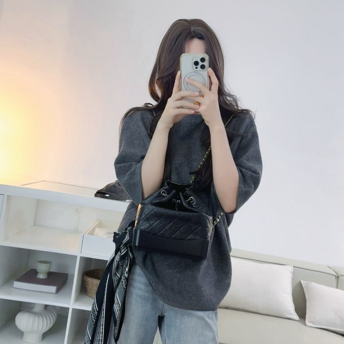 自留款深灰大廓形加厚中長版上衣-25671