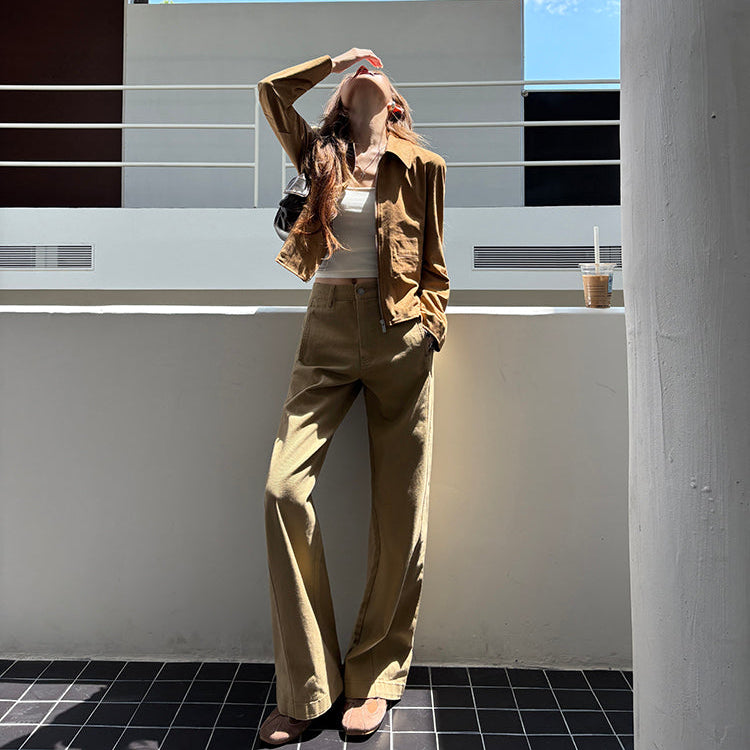 西部牛仔卡其直筒寬鬆工裝牛仔褲-25655