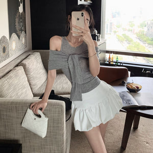 貴氣休閒綁帶裹肩背心上衣-25467