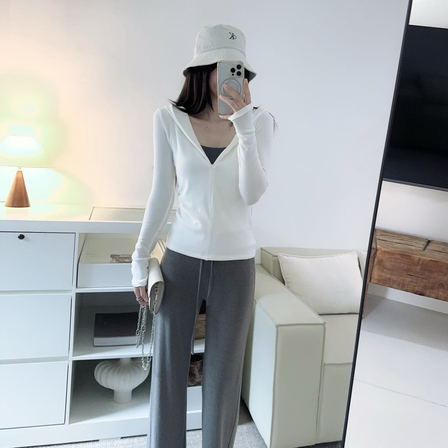修身顯瘦半門襟連帽上衣-25615