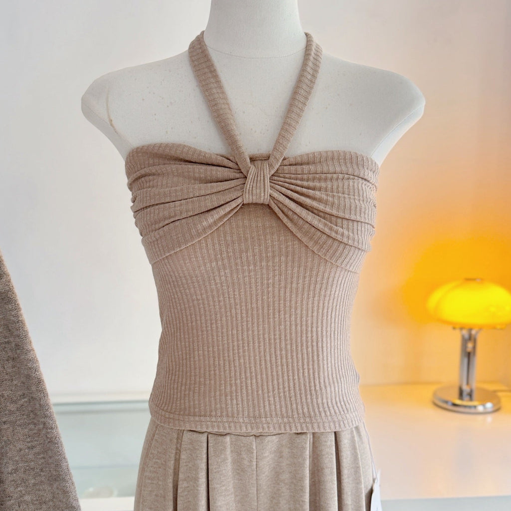 卡杏裹胸針織平口上衣-25666