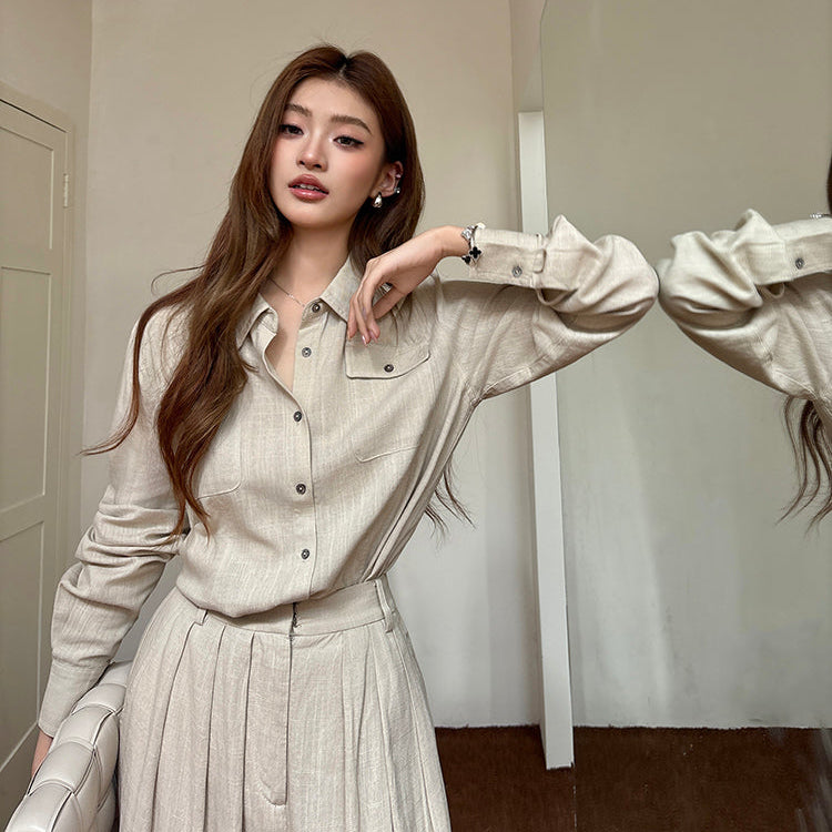 氣質亞麻口袋襯衫-25659