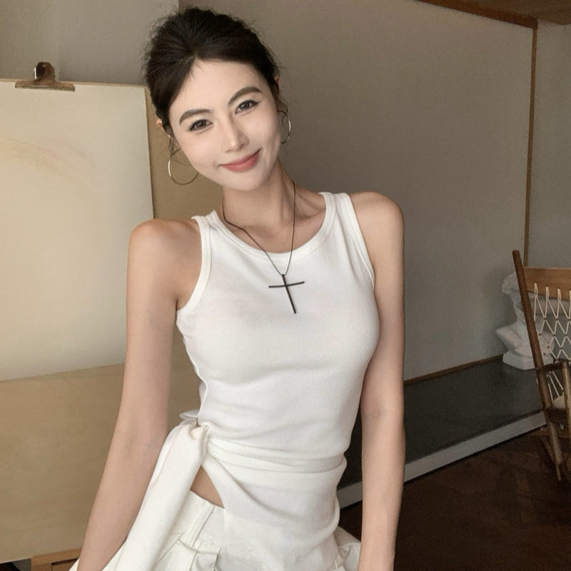 時髦辣妹顯瘦收腰綁帶背心-25486