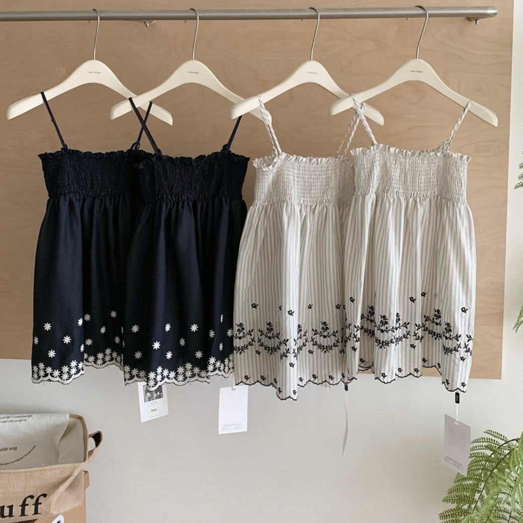 別緻漂亮刺繡細肩平口上衣-25527