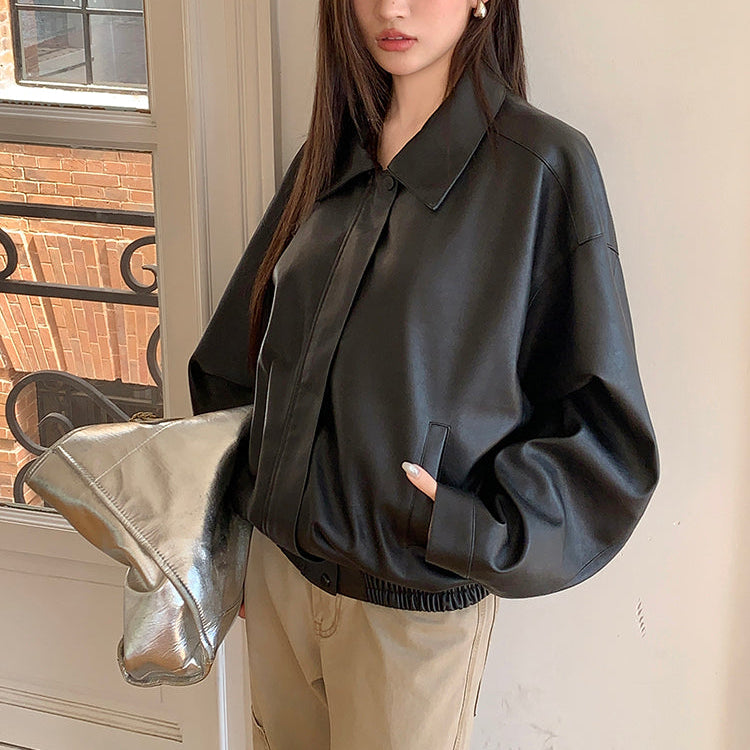 一世風流黑色重工皮衣夾克-25635