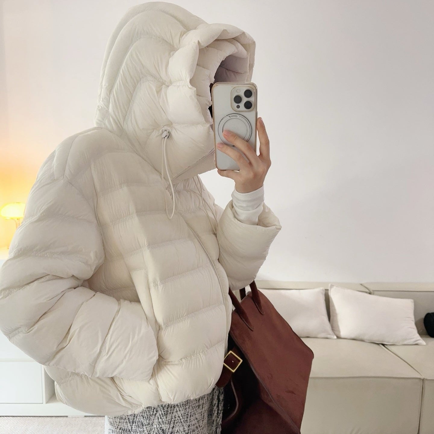 甜美可愛顯瘦花苞連帽羽絨外套-25675