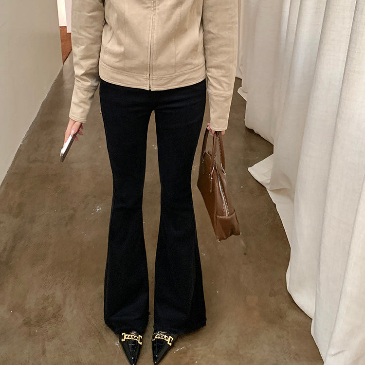 長腿小姐高腰黑色微喇牛仔褲-25650