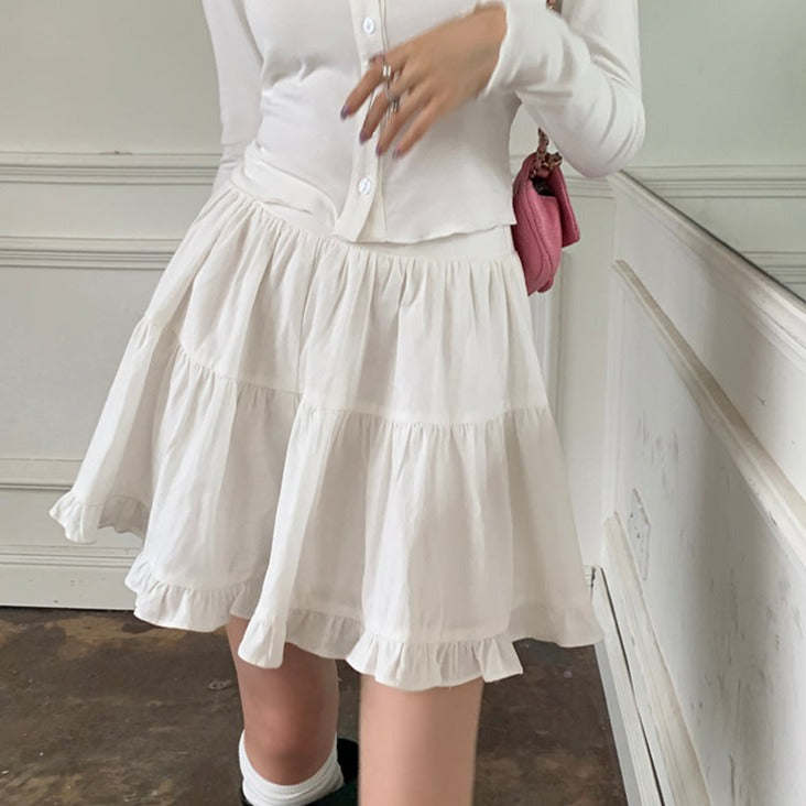 塘瓷娃娃白色皺褶蓬蓬短裙-23511