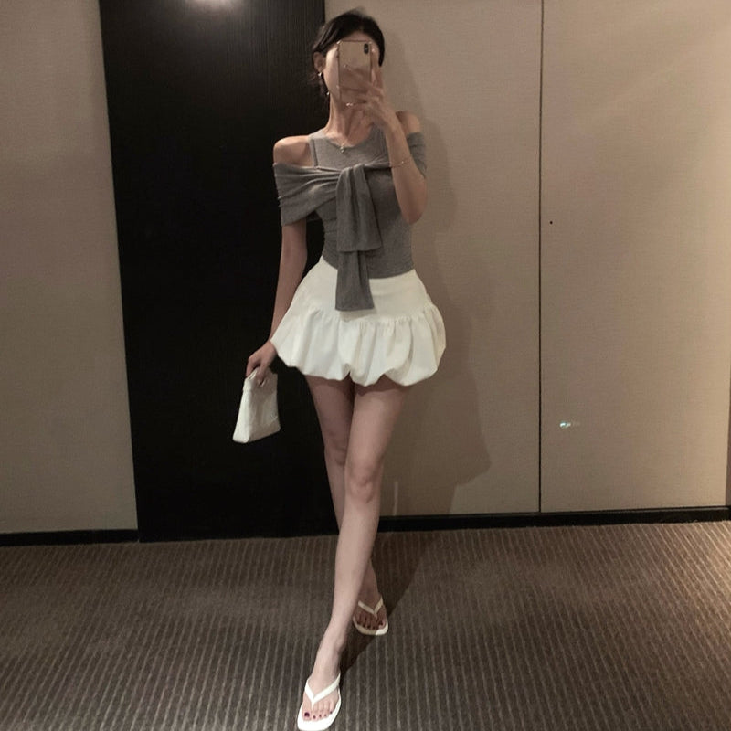 貴氣休閒綁帶裹肩背心上衣-25467
