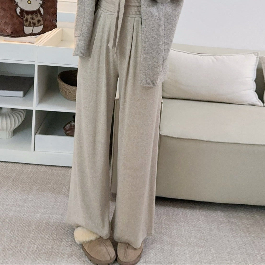 卡杏休閒鬆緊腰落地長褲-25667