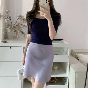 摩登女孩緞面鬆緊腰短裙-25589