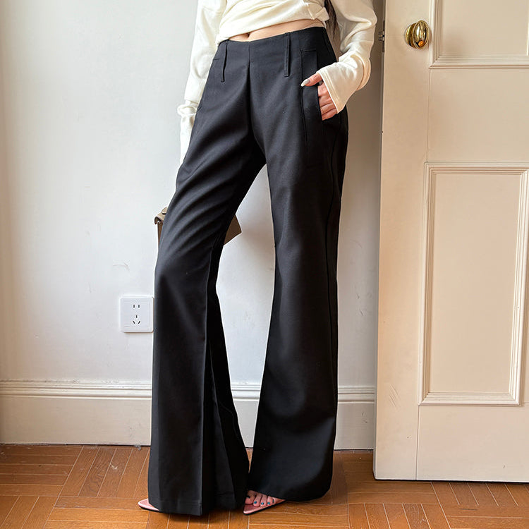 黑色顯瘦直筒微喇西褲-25662