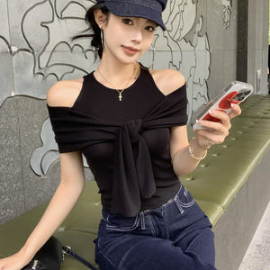 貴氣休閒綁帶裹肩背心上衣-25467